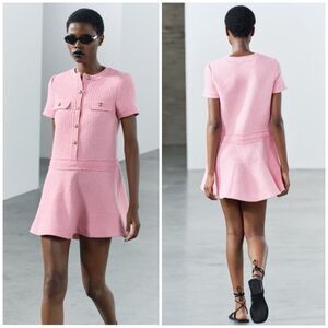 Zara Light Pink Textured Mini Dress